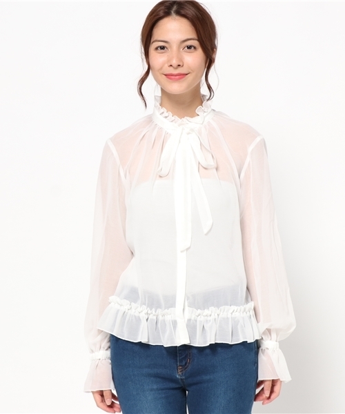 SLY（スライ）の「FRILL BOWTIE BLOUSE（シャツ/ブラウス・レディース・ブラック/ホワイト/イエロー・1/2）」の4枚目の写真