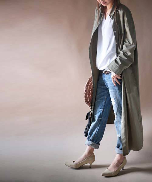antiqua(アンティカ)の「ロングシャツワンピース(シャツワンピース・レディース・カーキ・M)」の4枚目の写真