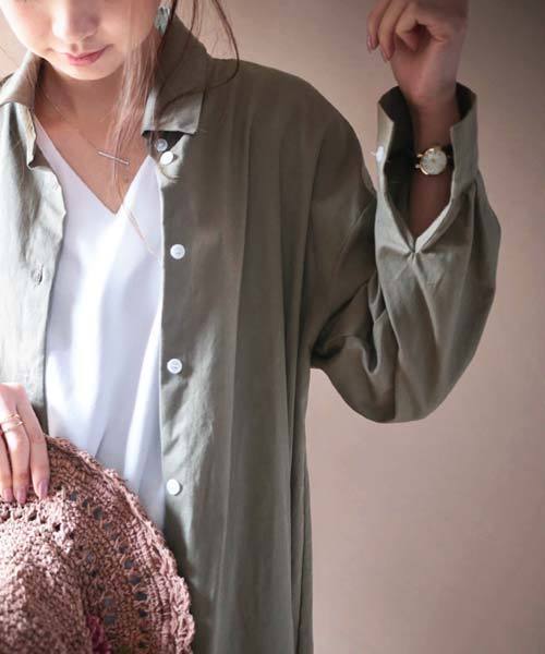 antiqua(アンティカ)の「ロングシャツワンピース(シャツワンピース・レディース・カーキ・M)」の5枚目の写真