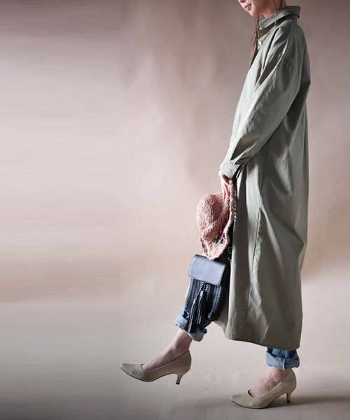 antiqua(アンティカ)の「ロングシャツワンピース(シャツワンピース・レディース・カーキ・M)」の6枚目の写真