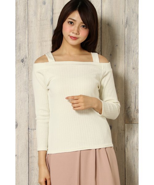 VENCEEXCHANGE（ヴァンスエクスチェンジ）の「肩ヒモ付きオフショルプルオーバー                   （Tシャツ/カットソー・レディース・ブラック/オフホワイト/レッド・MEDIUM）」の2枚目の写真