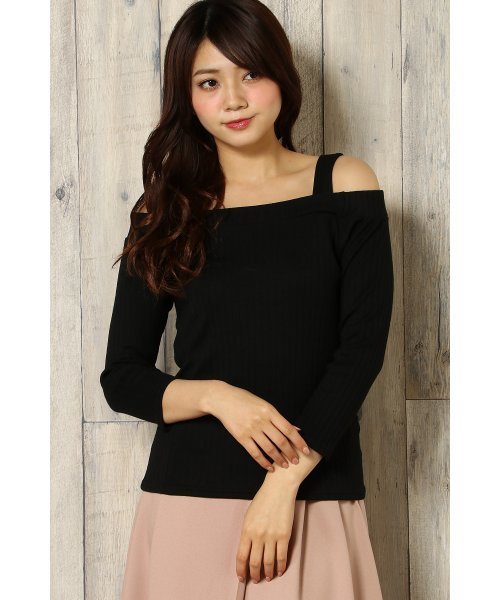 VENCEEXCHANGE（ヴァンスエクスチェンジ）の「肩ヒモ付きオフショルプルオーバー                   （Tシャツ/カットソー・レディース・ブラック/オフホワイト/レッド・MEDIUM）」の3枚目の写真