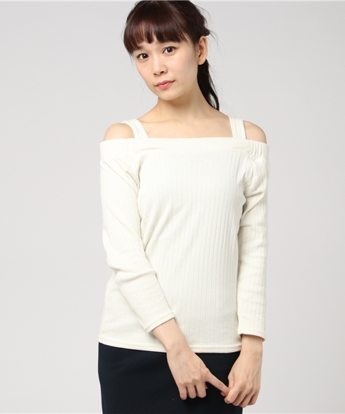 VENCEEXCHANGE（ヴァンスエクスチェンジ）の「肩ヒモ付きオフショルプルオーバー                   （Tシャツ/カットソー・レディース・ブラック/オフホワイト/レッド・MEDIUM）」の11枚目の写真