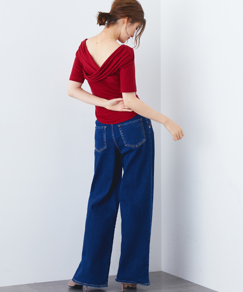 STUDIOUS(ステュディオス)の「リブカットソーバックカシュクールトップス(Tシャツ/カットソー・レディース・レッド/ブラック/カーキ・FREE/1)」の7枚目の写真