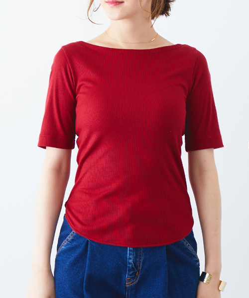 STUDIOUS(ステュディオス)の「リブカットソーバックカシュクールトップス(Tシャツ/カットソー・レディース・レッド/ブラック/カーキ・FREE/1)」の10枚目の写真