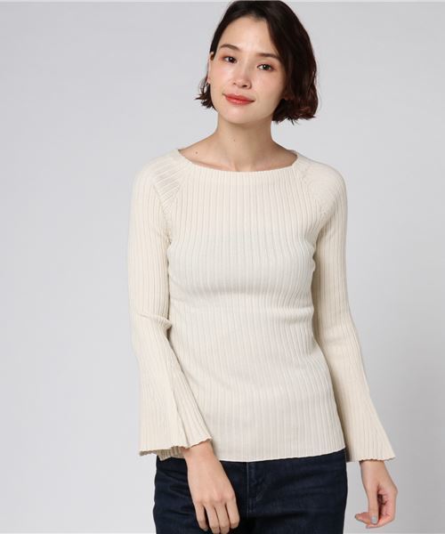 MERLOT（メルロー）の「ボートネックリブニットフレアスリーブトップス0074（ニット/セーター・レディース・ライトグレー/ブラック/レッド/アイボリー・FREE）」の12枚目の写真