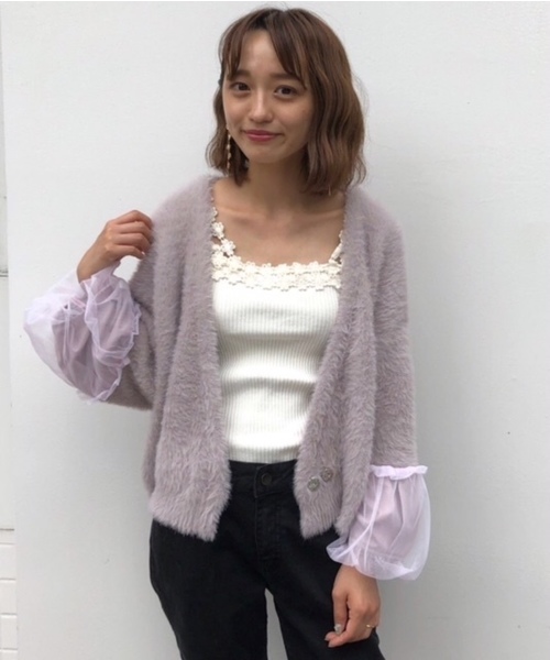 flower(フラワー)の「ドーリーシャギーカーディガン(カーディガン/ボレロ・レディース・ホワイト/ピンク/グリーン・FREE)」の3枚目の写真