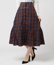 先染めチェック柄ロングフレアスカート