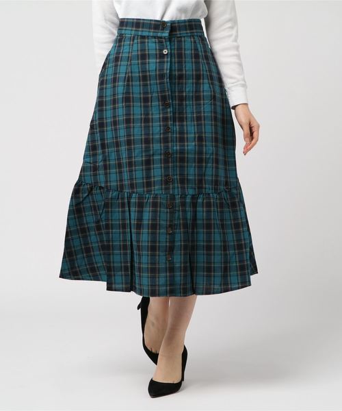 STYLEBLOCK（スタイルブロック）の「先染めチェック柄ロングフレアスカート（スカート・レディース・ブラウン/レッド/ターコイズブルー/マスタード・M）」の2枚目の写真