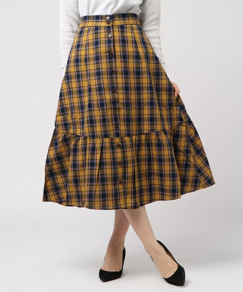 STYLEBLOCK（スタイルブロック）の「先染めチェック柄ロングフレアスカート（スカート・レディース・ブラウン/レッド/ターコイズブルー/マスタード・M）」の3枚目の写真