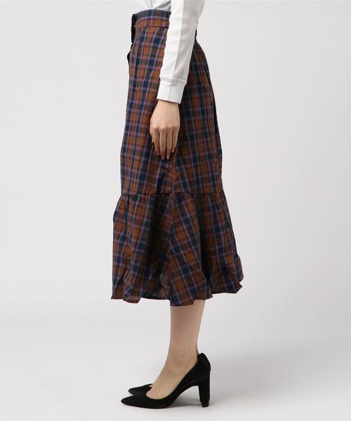 STYLEBLOCK（スタイルブロック）の「先染めチェック柄ロングフレアスカート（スカート・レディース・ブラウン/レッド/ターコイズブルー/マスタード・M）」の6枚目の写真