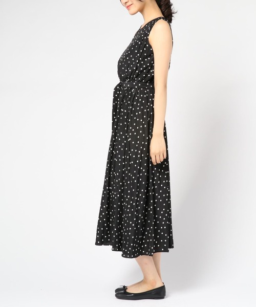 割繊ドットプリントギャザーロングワンピース ワンピース Jines ジネス のファッション ワンピース セール