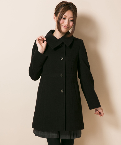 ANY SIS（エニィスィス）の「ソフトウールモッサ　コート（ピーコート・レディース・ブラック系/ブラウン系/ベージュ系/オレンジ系・1/2/3）」の2枚目の写真