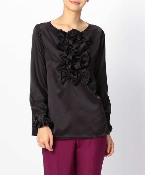 NARACAMICIE(ナラカミーチェ)の「サテンフロントフリルブラウス(シャツ/ブラウス・レディース・ブラック/ベージュ/ホワイト/パープル・SMALL/MEDIUM/LARGE)」の21枚目の写真
