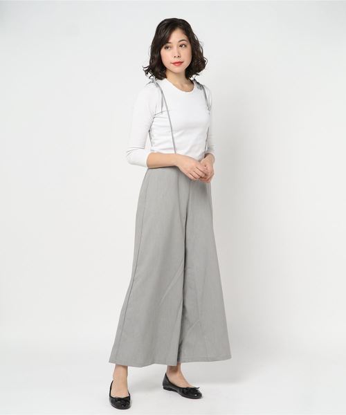 STYLEBLOCK（スタイルブロック）の「ツイルリボンモチーフハイウエストワイドパンツ（その他パンツ・レディース・ブラック/グレー/イエロー/ライトベージュ・M）」の2枚目の写真