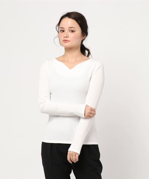 PAGEBOY（ページボーイ）の「リブハートネックロングスリーブ（Tシャツ/カットソー・レディース・ホワイト/ブラック/ピンク/ライトベージュ・FREE）」の21枚目の写真