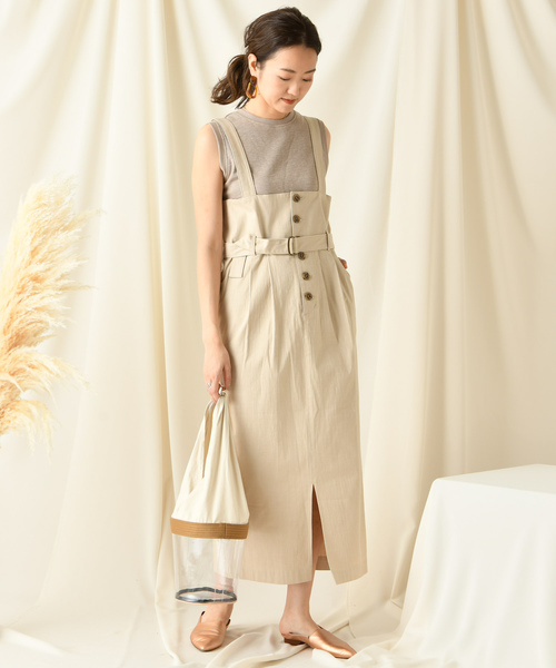 DouDou（ドゥドゥ）の「ミリタリーサロペット（ワンピース・レディース・ベージュ/ブラウン・FREE）」の2枚目の写真