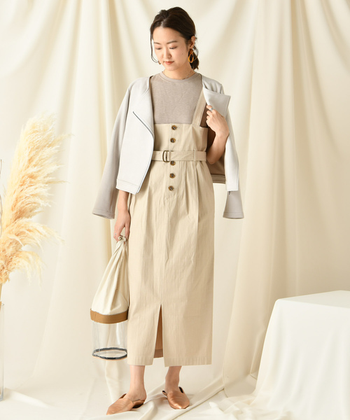 DouDou（ドゥドゥ）の「ミリタリーサロペット（ワンピース・レディース・ベージュ/ブラウン・FREE）」の4枚目の写真