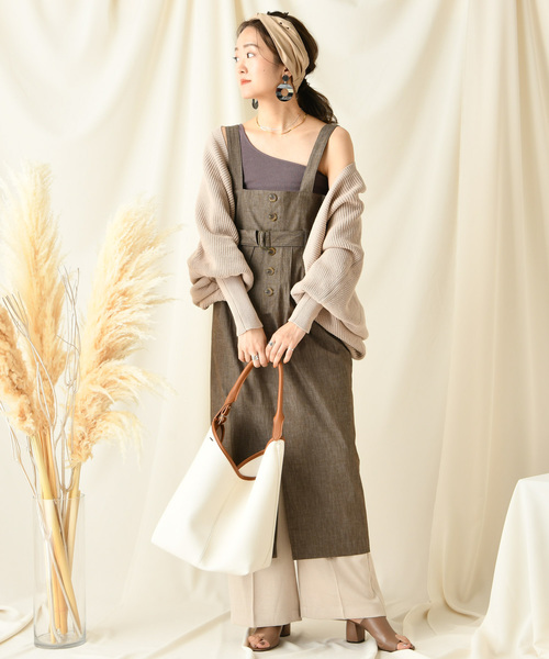 DouDou（ドゥドゥ）の「ミリタリーサロペット（ワンピース・レディース・ベージュ/ブラウン・FREE）」の8枚目の写真