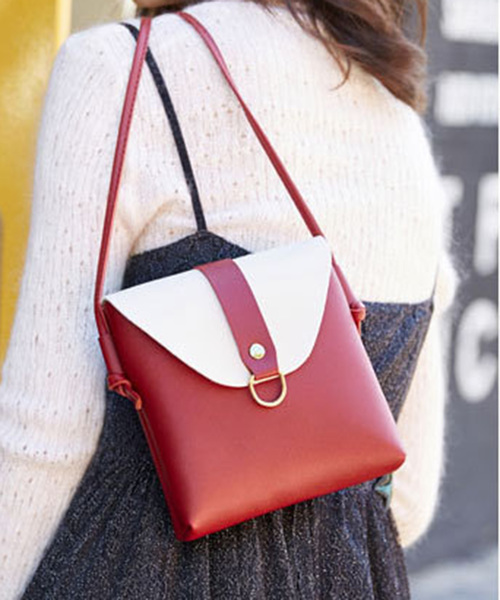 STYLEBLOCK（スタイルブロック）の「PUレザーバイカラーミニショルダーバッグ（ショルダーバッグ・レディース・ブラック/ネイビー/ブラウン/グレー/ピンク/ワインレッド/グリーン・FREE）」の7枚目の写真