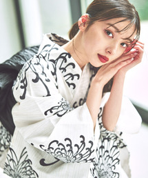 Dita | 1人で着られる浴衣5点セット 和歌山染工日本染め(ゆかた・作り帯・下駄・着付け本・腰ひも)【K】(浴衣)