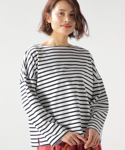 ORCIVAL（オーシバル）の「【ORCIVAL(オーシバル)】STRIPE BIGプルオーバー（Tシャツ/カットソー・レディース・ライトブルー/ブラック/ベージュ・FREE）」の2枚目の写真