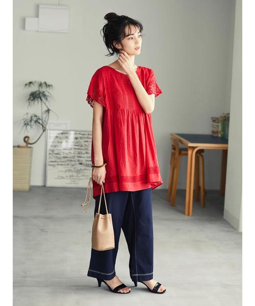 CRAFT STANDARD BOUTIQUE(クラフトスタンダードブティック)の「切り替えレースフレンチスリーブブラウス(シャツ/ブラウス・レディース・ブラック/レッド/オフホワイト・FREE)」の22枚目の写真