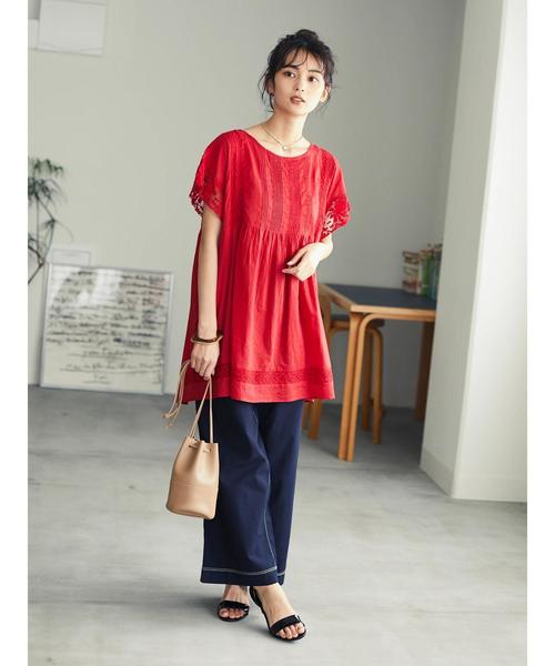 CRAFT STANDARD BOUTIQUE(クラフトスタンダードブティック)の「切り替えレースフレンチスリーブブラウス(シャツ/ブラウス・レディース・ブラック/レッド/オフホワイト・FREE)」の21枚目の写真