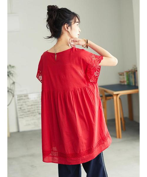 CRAFT STANDARD BOUTIQUE(クラフトスタンダードブティック)の「切り替えレースフレンチスリーブブラウス(シャツ/ブラウス・レディース・ブラック/レッド/オフホワイト・FREE)」の19枚目の写真