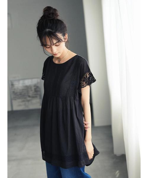 CRAFT STANDARD BOUTIQUE(クラフトスタンダードブティック)の「切り替えレースフレンチスリーブブラウス(シャツ/ブラウス・レディース・ブラック/レッド/オフホワイト・FREE)」の18枚目の写真