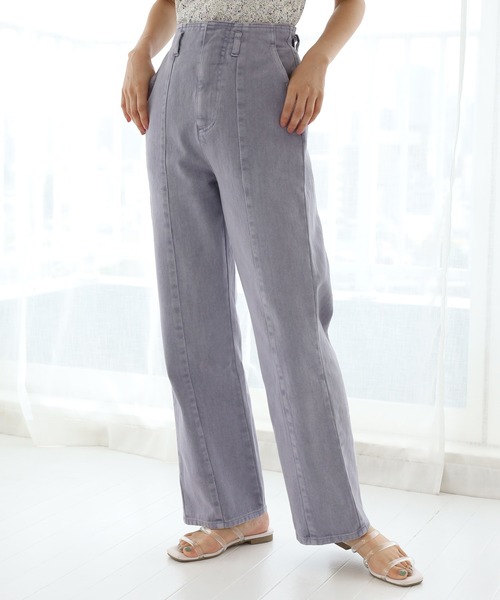 one after another NICE CLAUP（ワンアフターアナザーナイスクラップ）の「硫化ハイウエストパンツ（デニムパンツ・レディース・ピンクベージュ/パープル/アイボリー/ネイビー・SMALL/MEDIUM）」の4枚目の写真