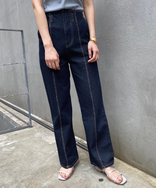 one after another NICE CLAUP（ワンアフターアナザーナイスクラップ）の「硫化ハイウエストパンツ（デニムパンツ・レディース・ピンクベージュ/パープル/アイボリー/ネイビー・SMALL/MEDIUM）」の3枚目の写真