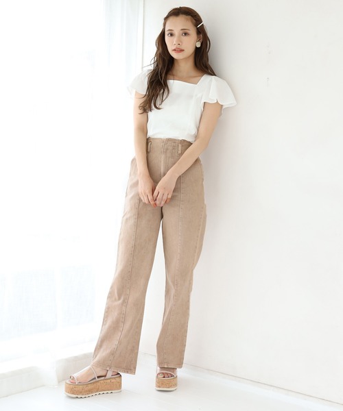 one after another NICE CLAUP（ワンアフターアナザーナイスクラップ）の「硫化ハイウエストパンツ（デニムパンツ・レディース・ピンクベージュ/パープル/アイボリー/ネイビー・SMALL/MEDIUM）」の19枚目の写真