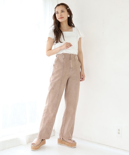 one after another NICE CLAUP（ワンアフターアナザーナイスクラップ）の「硫化ハイウエストパンツ（デニムパンツ・レディース・ピンクベージュ/パープル/アイボリー/ネイビー・SMALL/MEDIUM）」の10枚目の写真