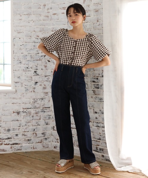 one after another NICE CLAUP（ワンアフターアナザーナイスクラップ）の「硫化ハイウエストパンツ（デニムパンツ・レディース・ピンクベージュ/パープル/アイボリー/ネイビー・SMALL/MEDIUM）」の14枚目の写真