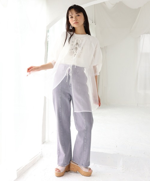 one after another NICE CLAUP（ワンアフターアナザーナイスクラップ）の「硫化ハイウエストパンツ（デニムパンツ・レディース・ピンクベージュ/パープル/アイボリー/ネイビー・SMALL/MEDIUM）」の15枚目の写真