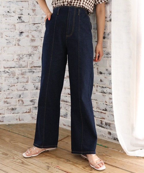 one after another NICE CLAUP（ワンアフターアナザーナイスクラップ）の「硫化ハイウエストパンツ（デニムパンツ・レディース・ピンクベージュ/パープル/アイボリー/ネイビー・SMALL/MEDIUM）」の5枚目の写真