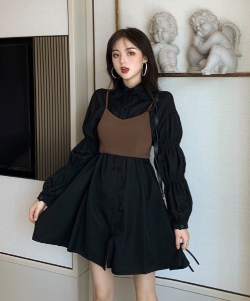 【ACT -fascination design-】ビスチェ付シャツワンピース