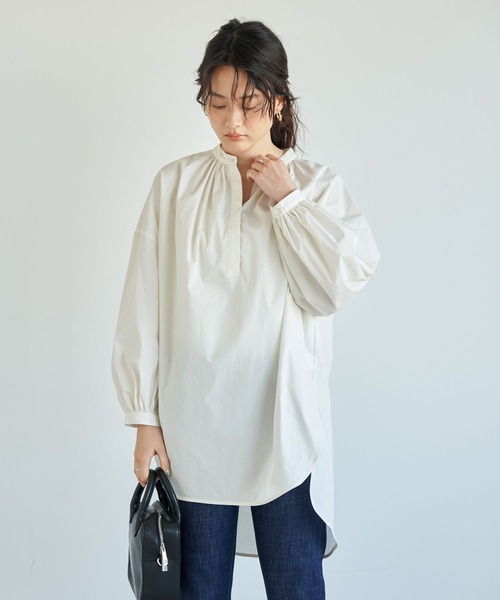 AMERICAN HOLIC(アメリカンホリック)の「イージーケアラウンドギャザーチュニック *(Tシャツ/カットソー・レディース・ストライプ/イエロー/アイボリー/ネイビー・FREE)」の1枚目の写真