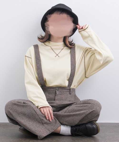 PairPair(ペアペア)の「配色ステッチロンT(ユニセックス)(Tシャツ/カットソー・レディース・スミクロ/アイボリー/オレンジ・MEDIUM/LARGE)」の2枚目の写真