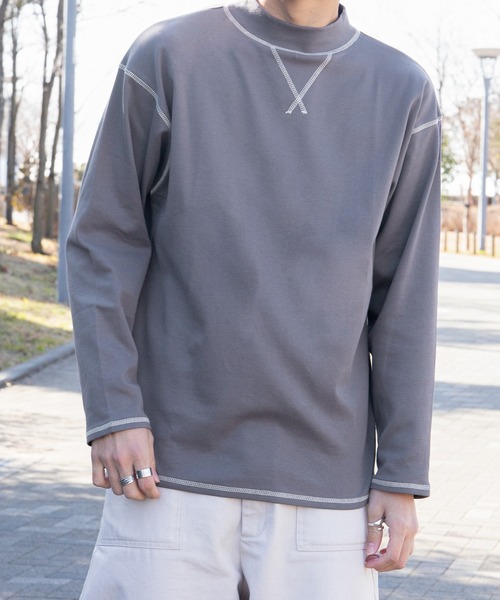 PairPair(ペアペア)の「配色ステッチロンT(ユニセックス)(Tシャツ/カットソー・レディース・スミクロ/アイボリー/オレンジ・MEDIUM/LARGE)」の9枚目の写真