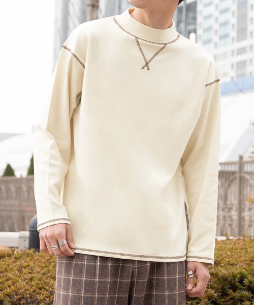 PairPair(ペアペア)の「配色ステッチロンT(ユニセックス)(Tシャツ/カットソー・レディース・スミクロ/アイボリー/オレンジ・MEDIUM/LARGE)」の4枚目の写真