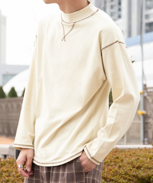 PairPair(ペアペア)の「配色ステッチロンT(ユニセックス)(Tシャツ/カットソー・レディース・スミクロ/アイボリー/オレンジ・MEDIUM/LARGE)」の21枚目の写真