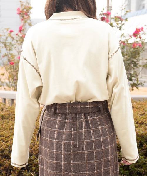 PairPair(ペアペア)の「配色ステッチロンT(ユニセックス)(Tシャツ/カットソー・レディース・スミクロ/アイボリー/オレンジ・MEDIUM/LARGE)」の7枚目の写真