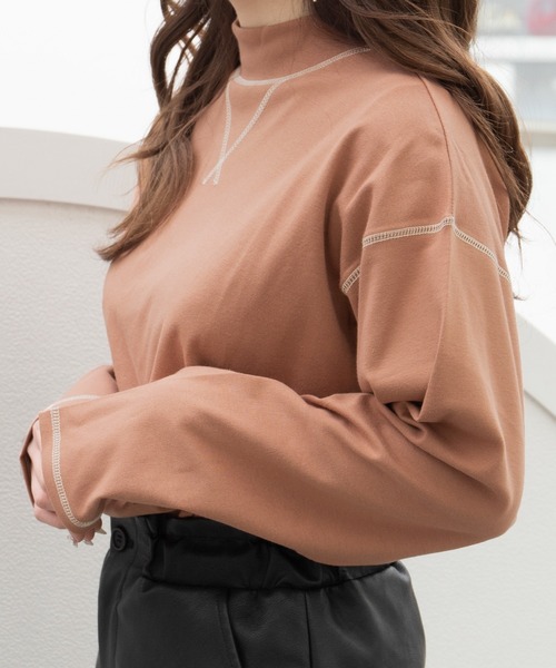 PairPair(ペアペア)の「配色ステッチロンT(ユニセックス)(Tシャツ/カットソー・レディース・スミクロ/アイボリー/オレンジ・MEDIUM/LARGE)」の5枚目の写真