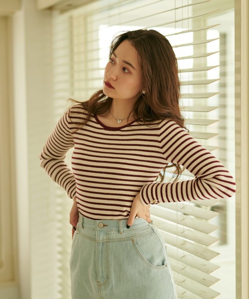 TINA：JOJUN（ティーナジョジュン）の「ボーダーニット TINA：JOJUN（ニット/セーター・レディース・レッド/グレー/ネイビー/グリーン・M）」の4枚目の写真