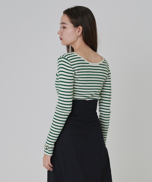 TINA：JOJUN（ティーナジョジュン）の「ボーダーニット TINA：JOJUN（ニット/セーター・レディース・レッド/グレー/ネイビー/グリーン・M）」の9枚目の写真