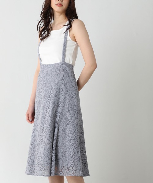 Honeys（ハニーズ）の「サス付レーススカート（スカート・レディース・アイボリー/ブルー系その他/ブラック/グレー・M/S/L）」の4枚目の写真