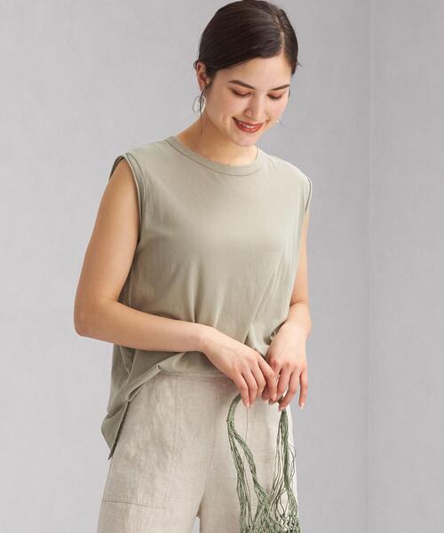 green label relaxing(グリーンレーベルリラクシング)の「SC STD スソスリット ノースリーブ Tシャツ(Tシャツ/カットソー・レディース・ホワイト/ライトブルー/ブラック/ブラウン/オリーブ/マスタード・FREE)」の5枚目の写真