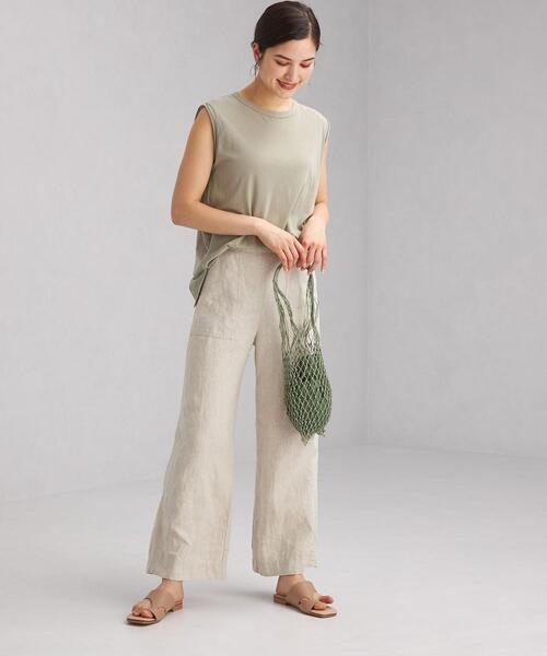 green label relaxing(グリーンレーベルリラクシング)の「SC STD スソスリット ノースリーブ Tシャツ(Tシャツ/カットソー・レディース・ホワイト/ライトブルー/ブラック/ブラウン/オリーブ/マスタード・FREE)」の8枚目の写真